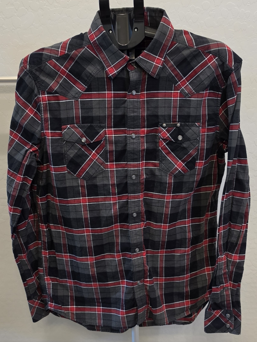 Diesel Black and Red Plaid Western Button-Down Shirt